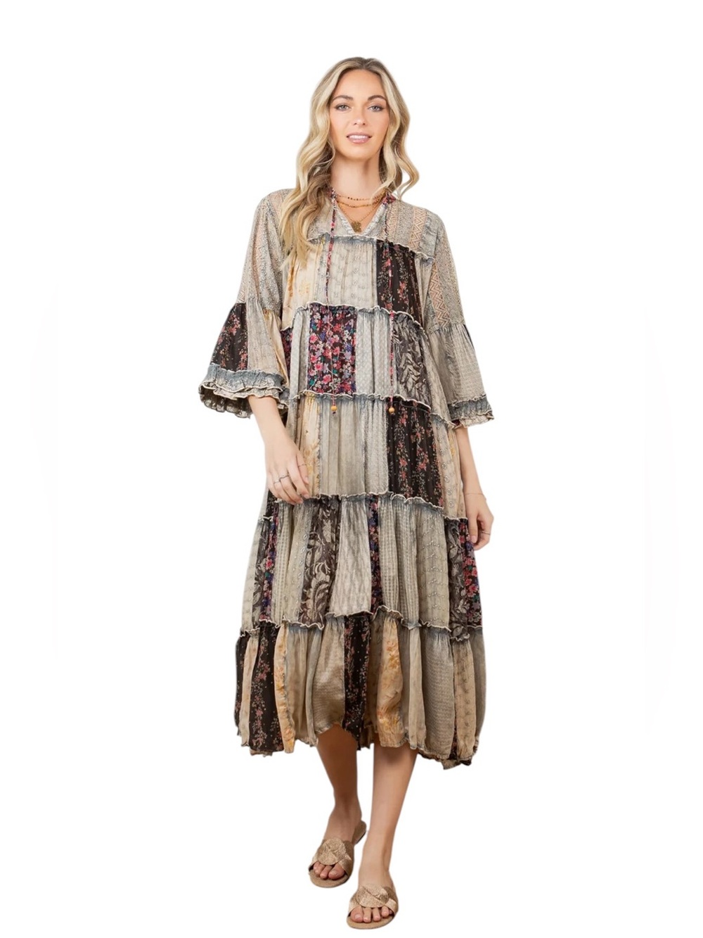 Young Threads Patchwork Midi Dress